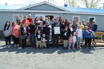 Community gathers outside Beaverhouse Nation band office.