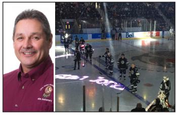 Little NHL hockey opening ceremonies with Indigenous NHL alumni players on the ice.