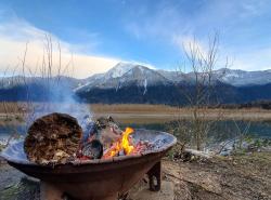 Cheam fire pit by a river.